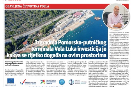 Slobodna Dalmacija: Obavljena četvrtina posla na izgradnji Pomorsko-putničkog terminala Vela Luka