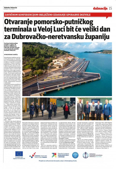 Iz medija: Završna konferencija projekta Izgradnja pomorsko-putničkog terminala Vela Luka